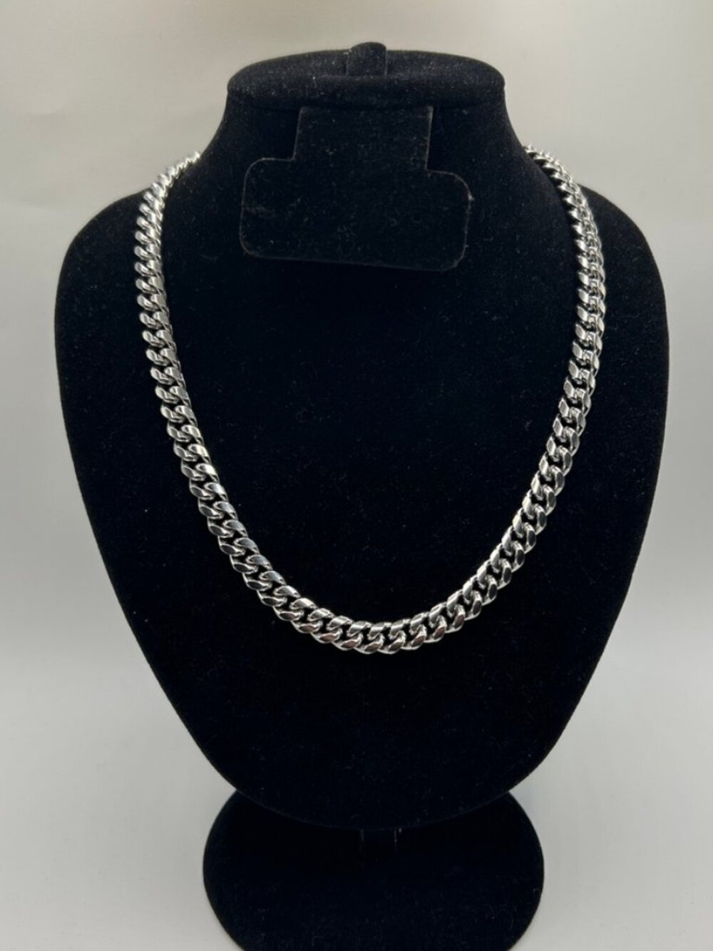 Cuban Chain Real Silver Stainless Steel 8mm 22 Inch Plated Waterproof Mens